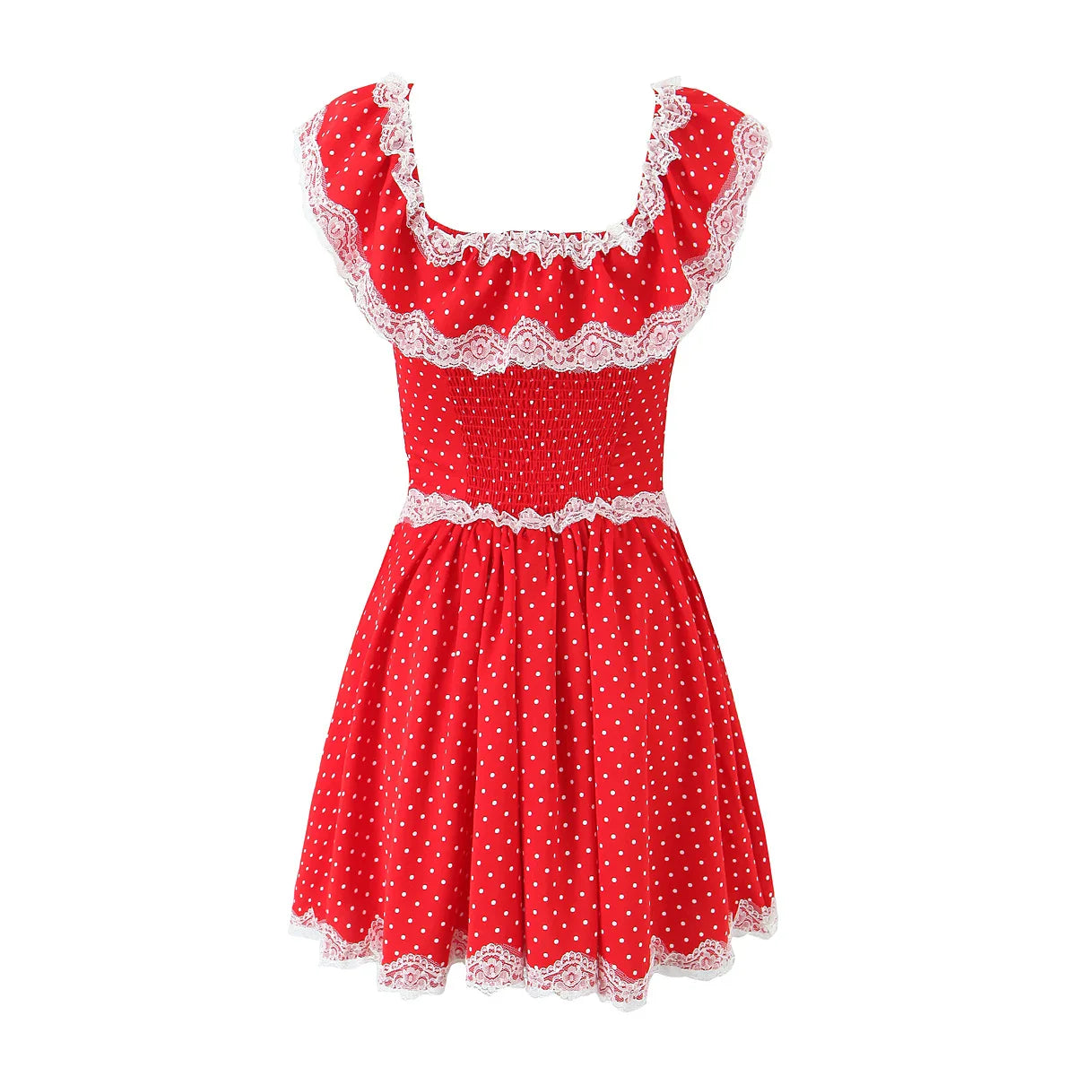 Ruffles Off-shoulder Button Charming Polka Dot Mini Dress