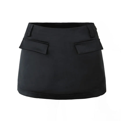 Satin Mock Stylish Pocket Mini Skirt