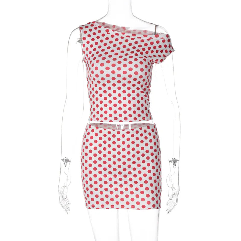 Red Polka Dot Top Graceful And Mini Skirt Set