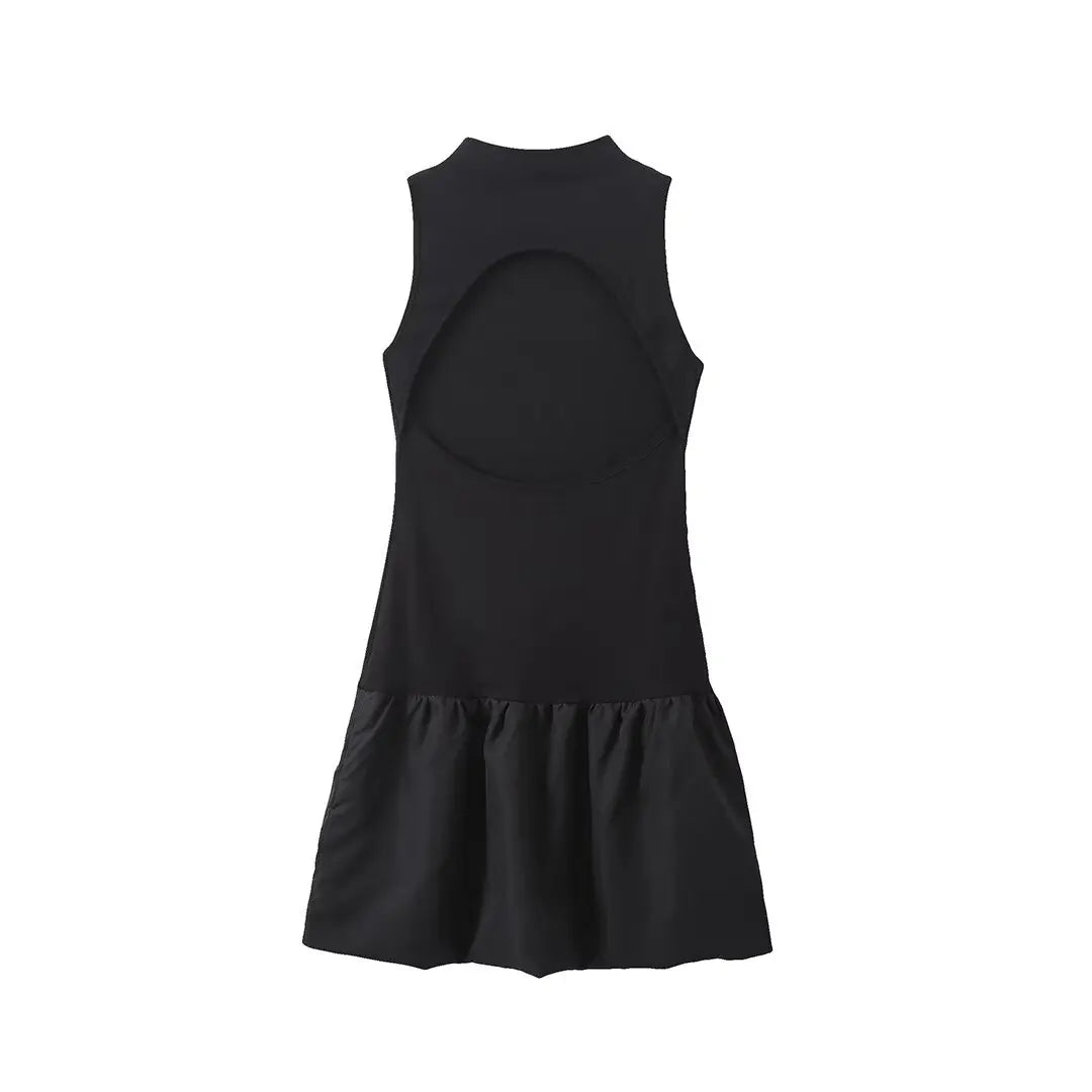 Black Mock Neck Charming Puff Skirt Mini Dress