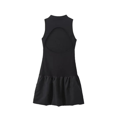 Black Mock Neck Charming Puff Skirt Mini Dress