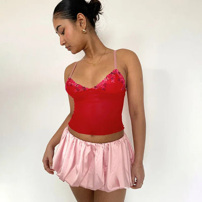 Satin Puff Low Charming Waist Mini Skirt