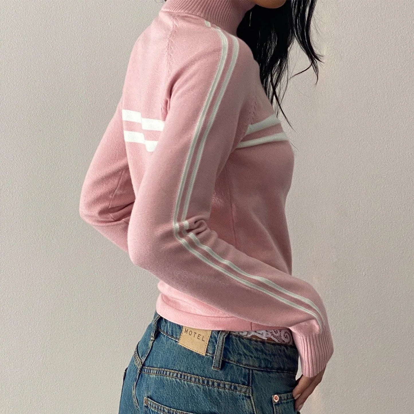 Ribbed Stripe Stylish Zipper Pullover Jacket