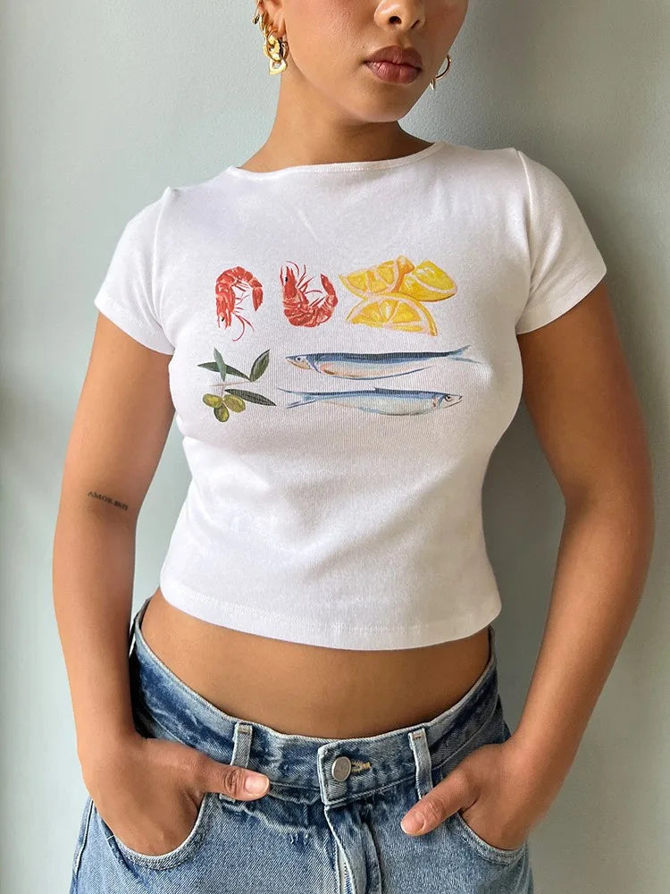 Seafood Graphic Stylish Crop Top