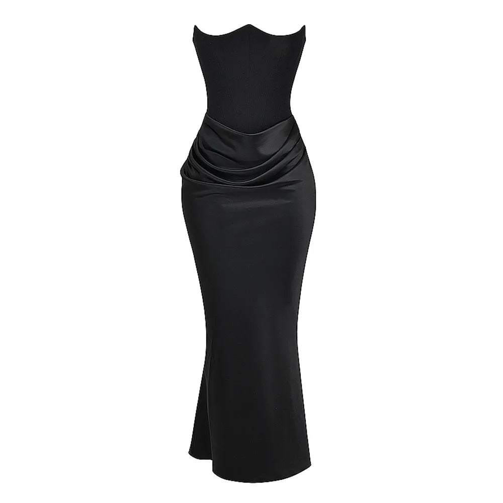 Black Corset Tube Charming Satin Maxi Dress