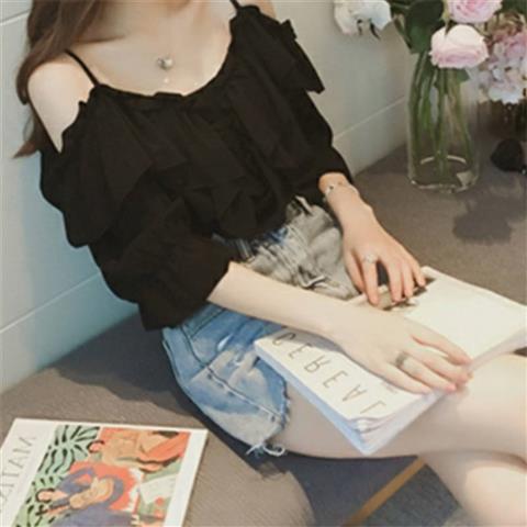 Blouse Ruffle Warm-Season Chiffon Tops Youth Blouse Fashion Women Clothes