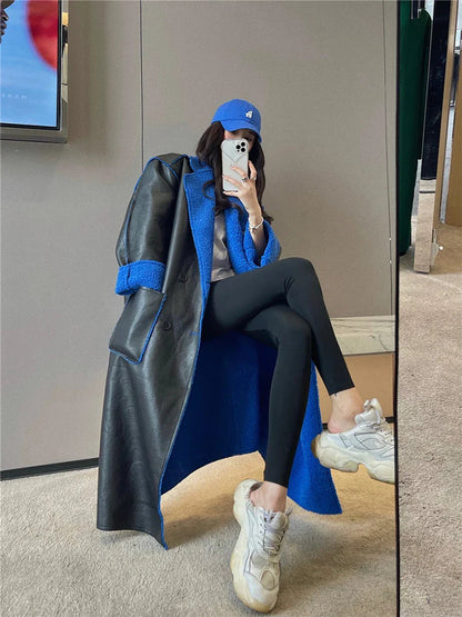 Blue Fur Double-Sided Charming Leather Long Jacket