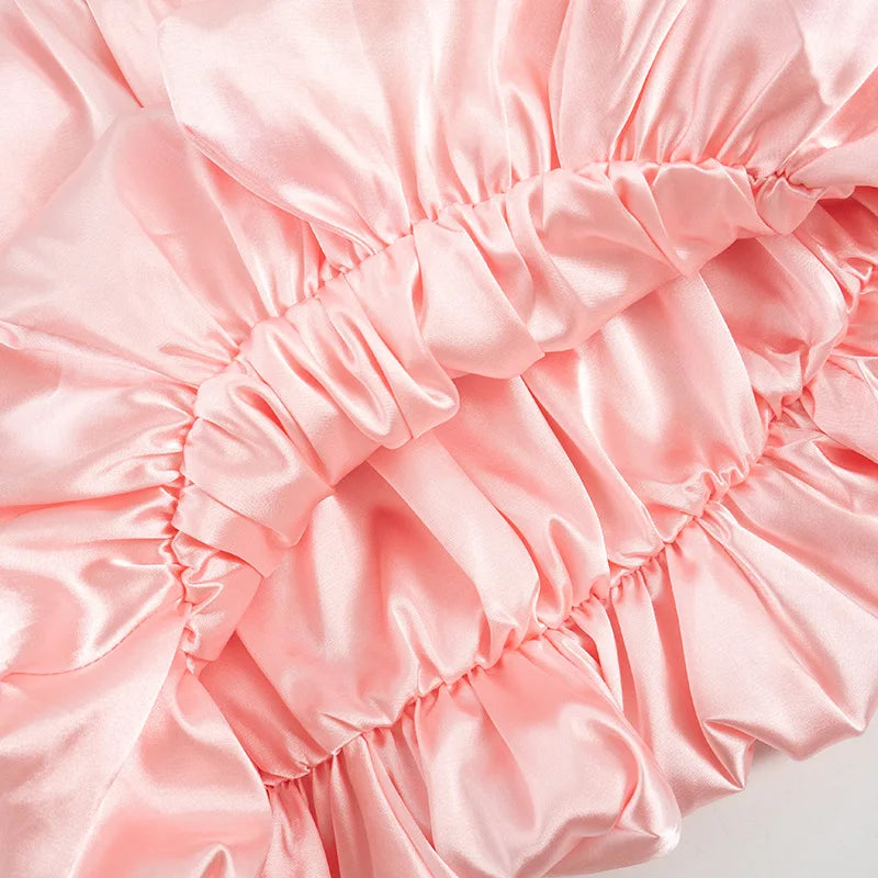 Satin Puff Low Charming Waist Mini Skirt