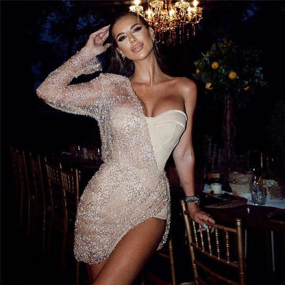 Sexy Sequin Rhinestone Trendy Mesh Bodycon Fishtail Dress