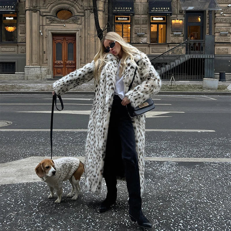 Long Belted Leopard Charming Faux Fur Coat