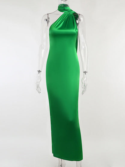 Long Backless Full-Length Elegant Club Sleeveless Women Bodycon Gown Gown Satin Warm-Season Halter Party Vestido