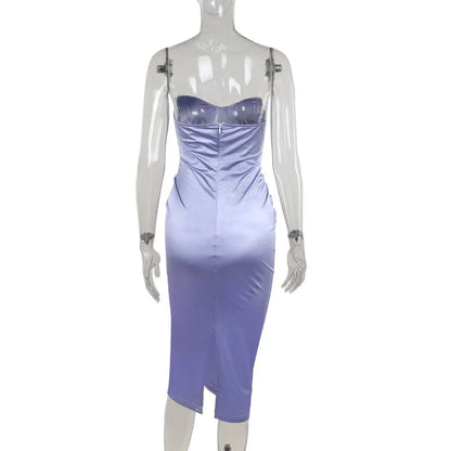 Purple Satin Corset Charming Tube Bodycon Midi Dress