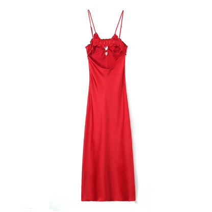 Satin Front Stylish Drawstring Maxi Dress