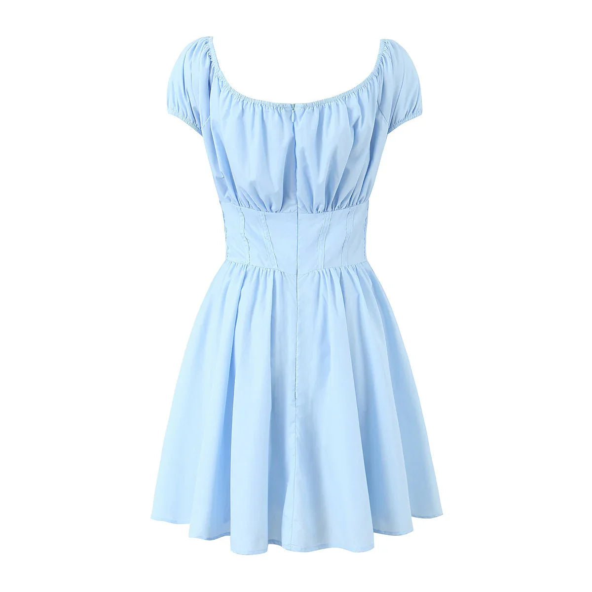 Blue Ruched Puff Charming Sleeve Elastic Mini Dress