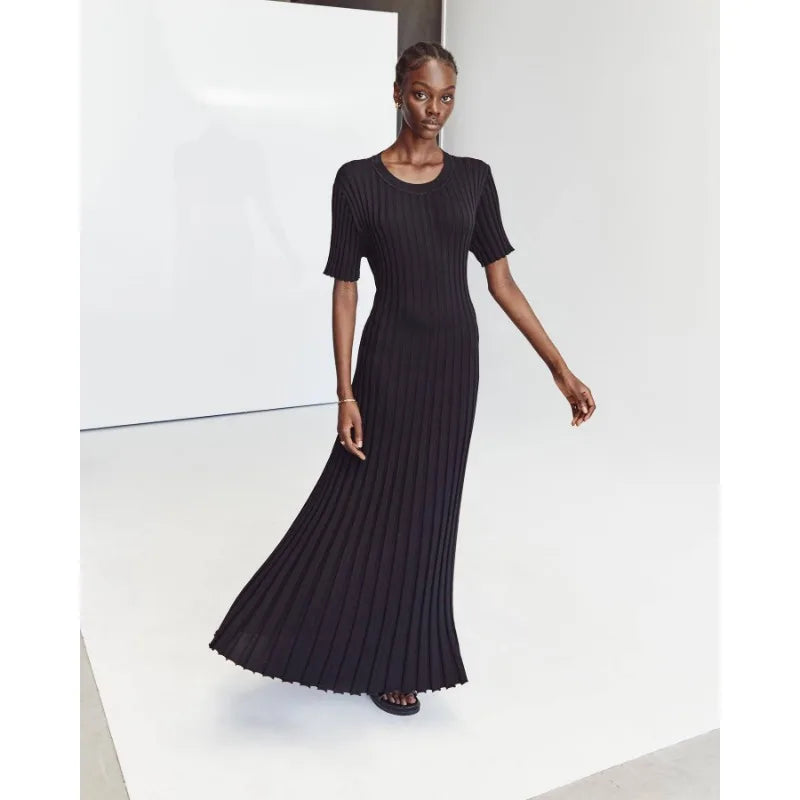 Ribbed Short Stylish Sleeve Maxi Dress&nbsp;