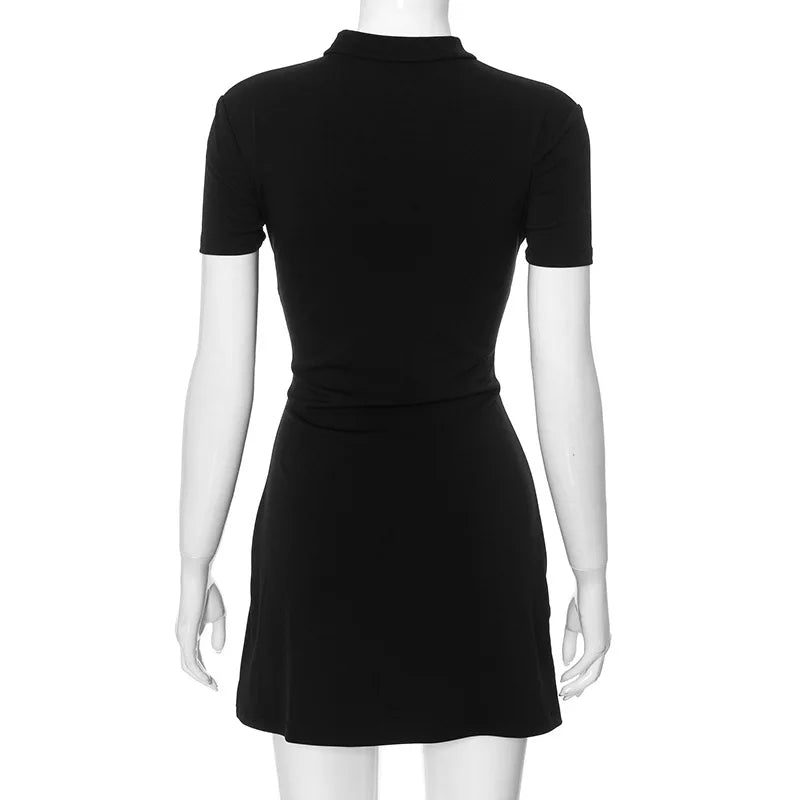 Black Front Hollow Charming Out Mini Dress