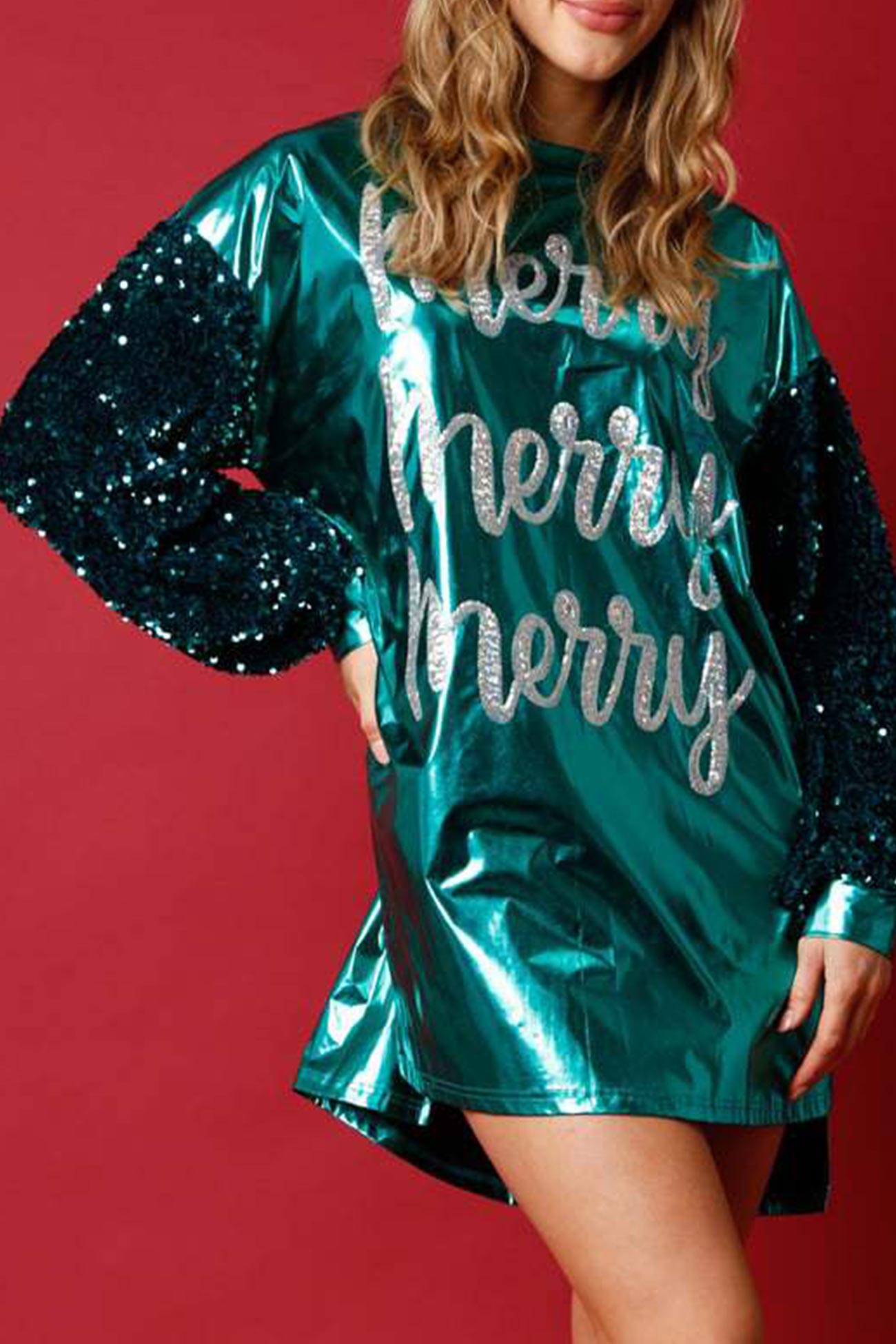 Sequin Sleeve Letter Graphic Dress