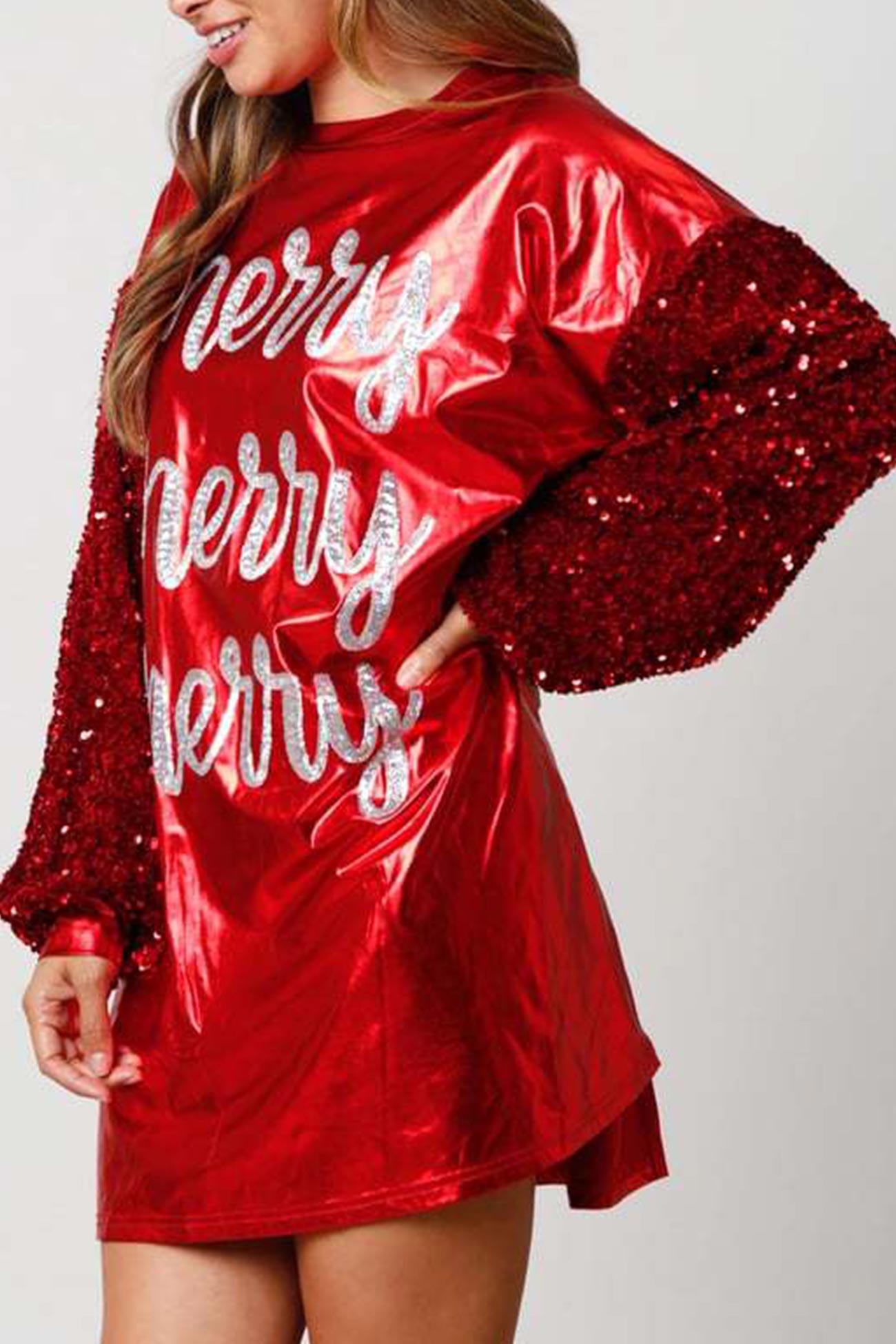 Sequin Sleeve Letter Graphic Dress