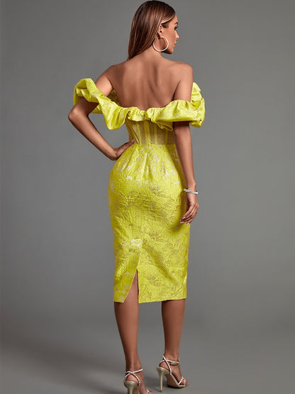 Yellow Bodycon Dress Elegant Sexy Ruffle Club Dress