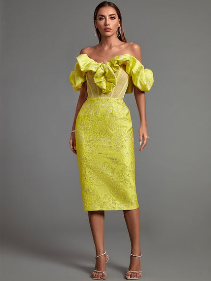 Yellow Bodycon Dress Elegant Sexy Ruffle Club Dress