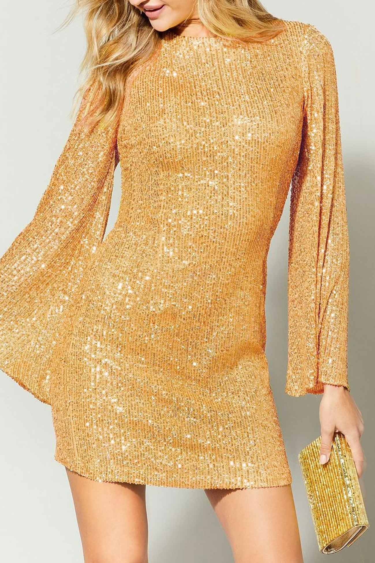 Sequins Flare Sleeve Dress