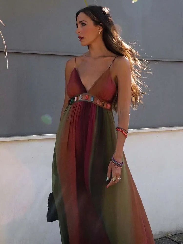 Backless Chiffon Beach Sling Maxi Dress