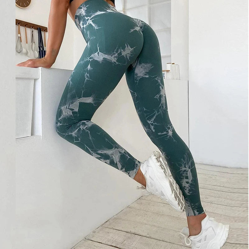 Sexy High Waist Push Up Tie-dye Seamless Fitness Workout Leggings