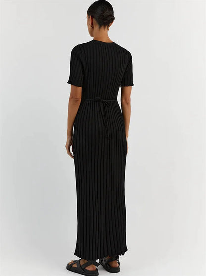 Ribbed Short Stylish Sleeve Maxi Dress&nbsp;