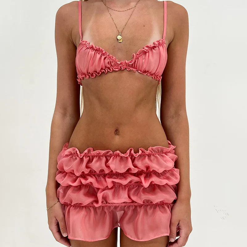 Ruched Bralette And Charming Mini Skirt Set