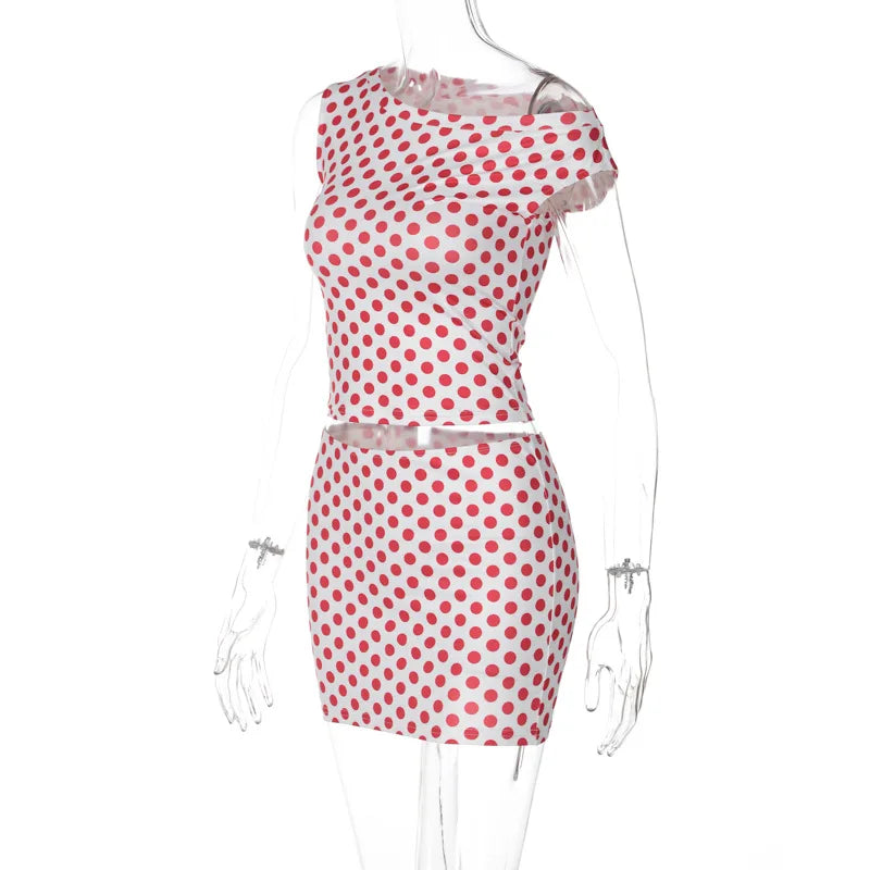 Red Polka Dot Top Graceful And Mini Skirt Set