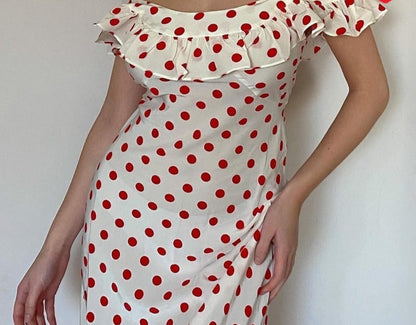 Red Polka Dot Charming Off Shoulder Maxi Dress