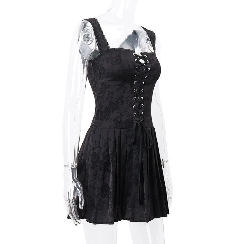 Black Front Stylish Lace-Up Mini Dress