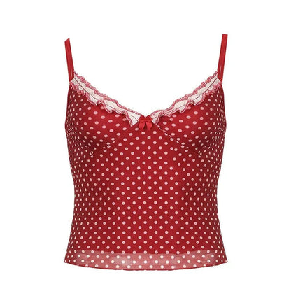 Red Polka-dot Stylish Mesh Cami Top