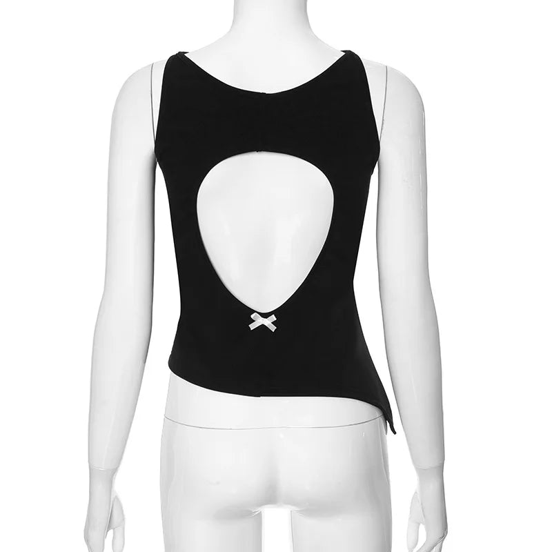 Black Hollow Out Charming Bow Tank Top