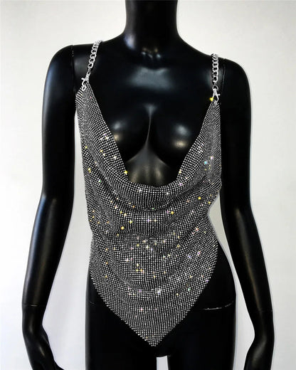 Rhinestone Grid Fishnet Party Dress