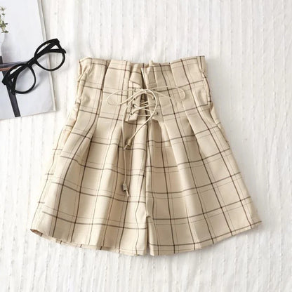 Cosybreezee - Women's Plaid High Waist Wide Leg Shorts