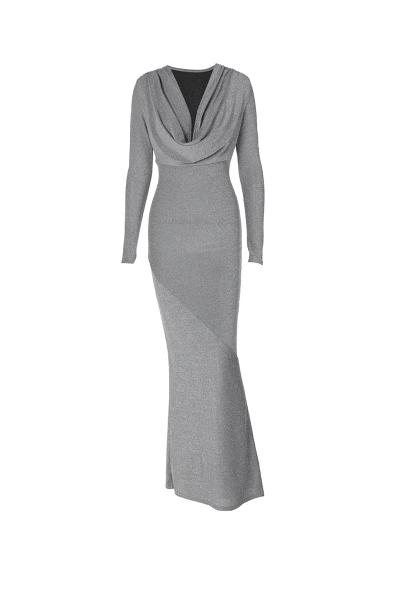 Shiny Silver Cowl Neck Silk Dress