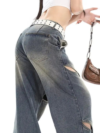 Small Crowd Deconstruction Design Sense High Street Wide Leg Trendy Brand Women's Jean