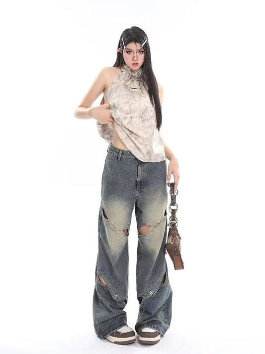 Small Crowd Deconstruction Design Sense High Street Wide Leg Trendy Brand Women's Jean