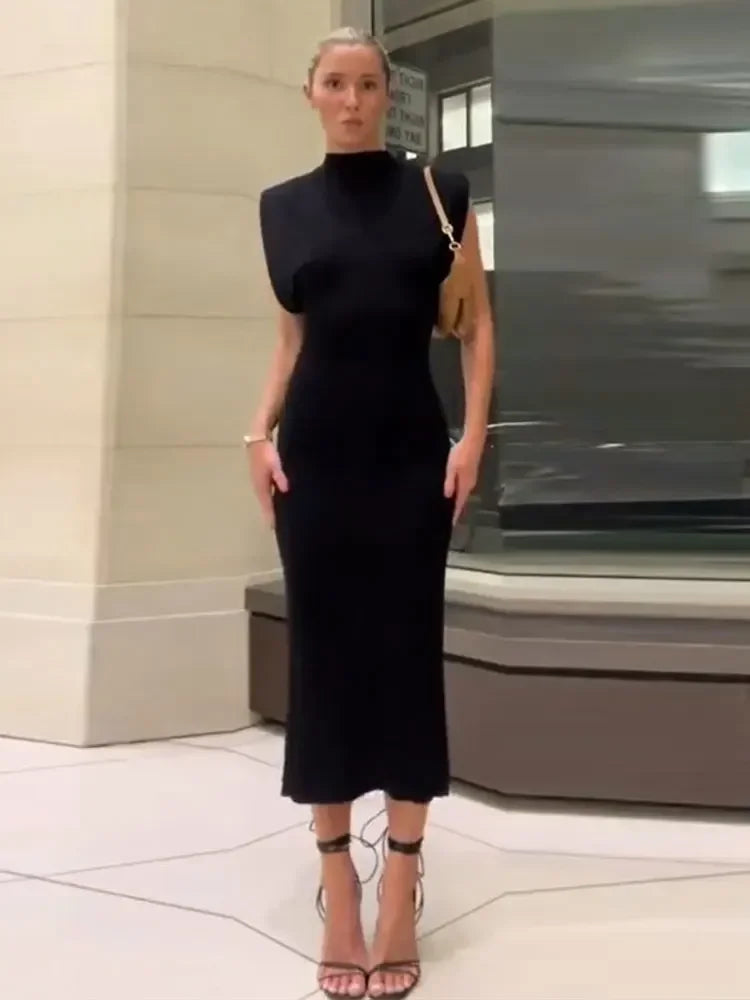 Solid Chic High Waisted Sexy Rear Split Office Lady Commuting Midi Dress