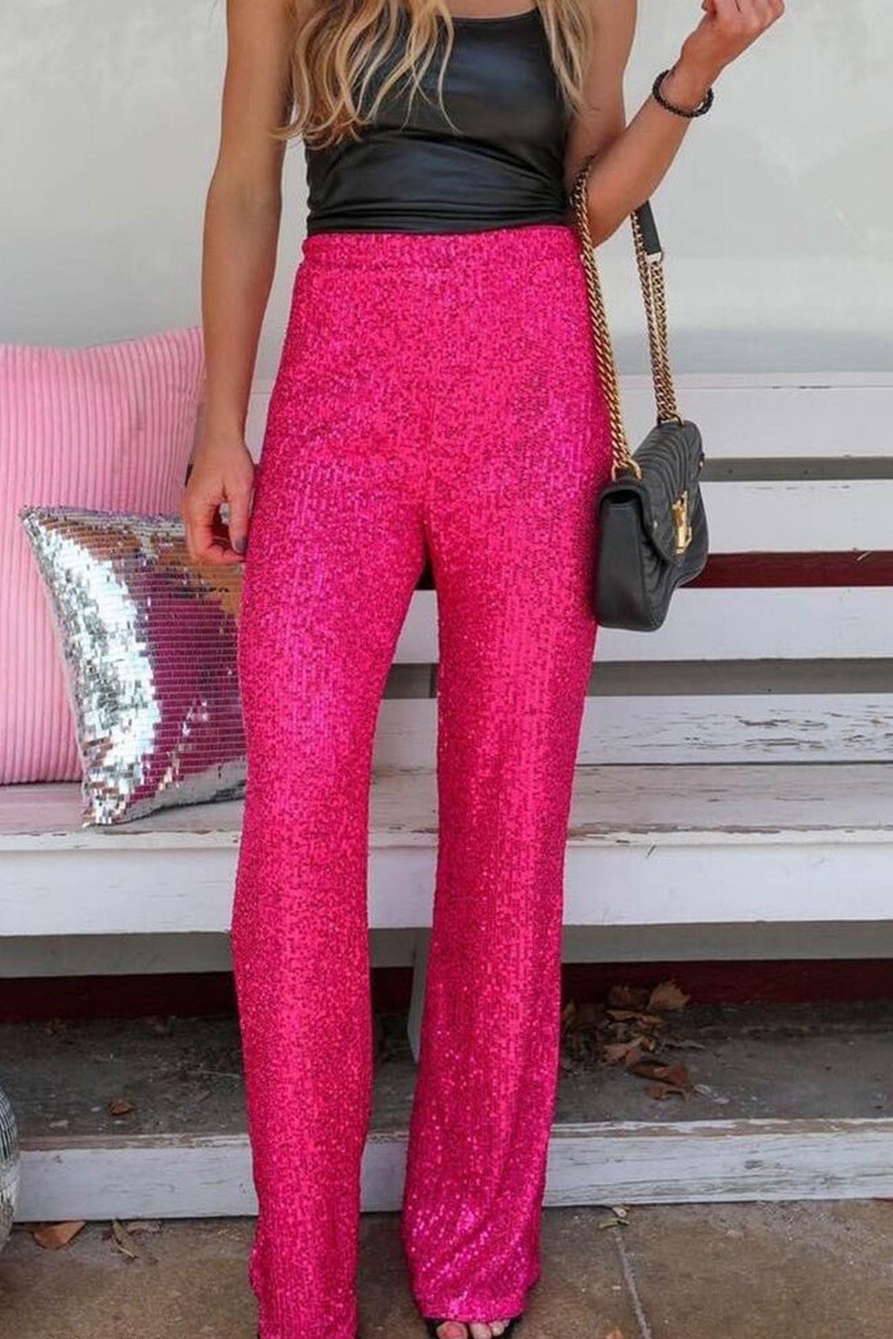 Sequin Long Straight Pants