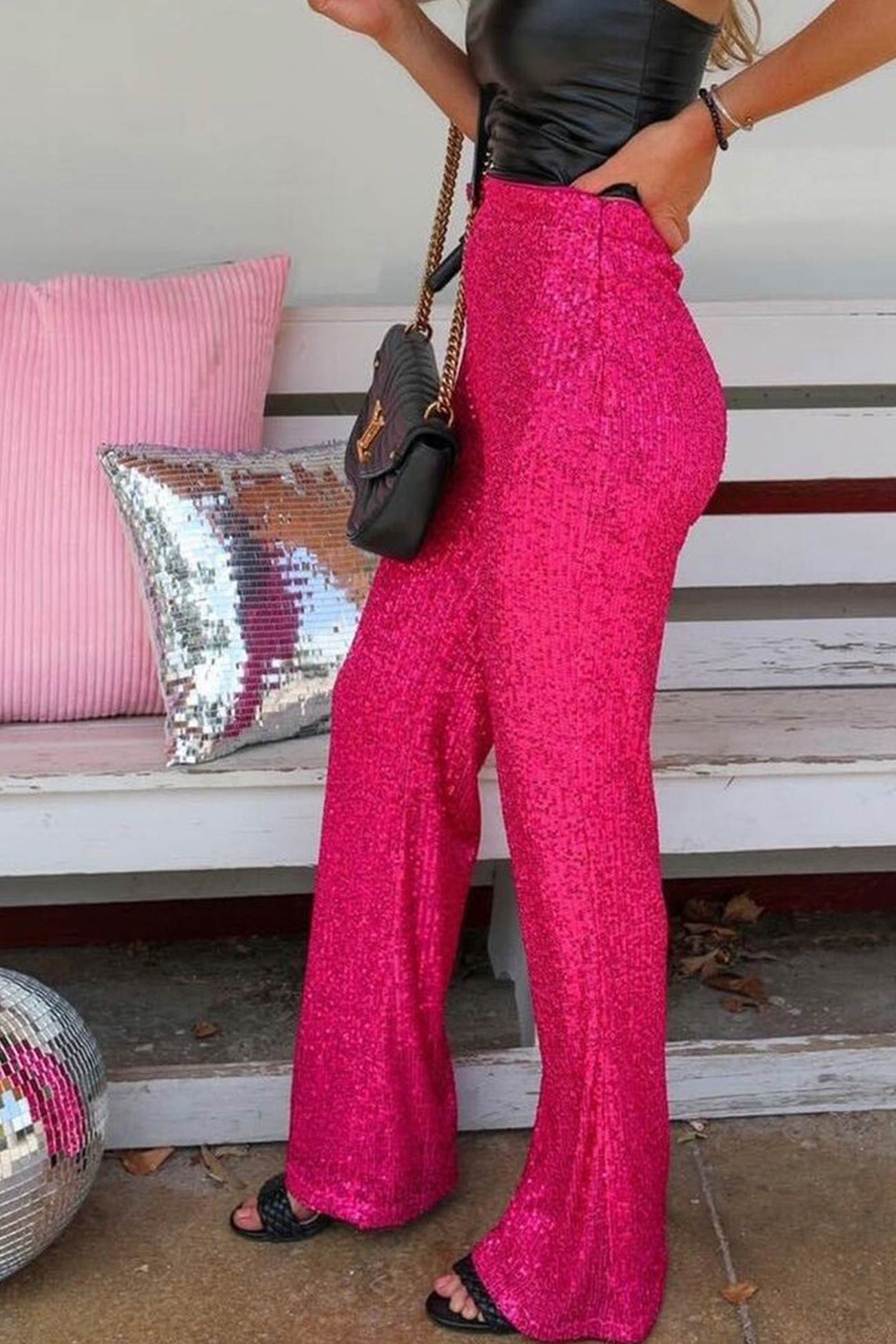 Sequin Long Straight Pants