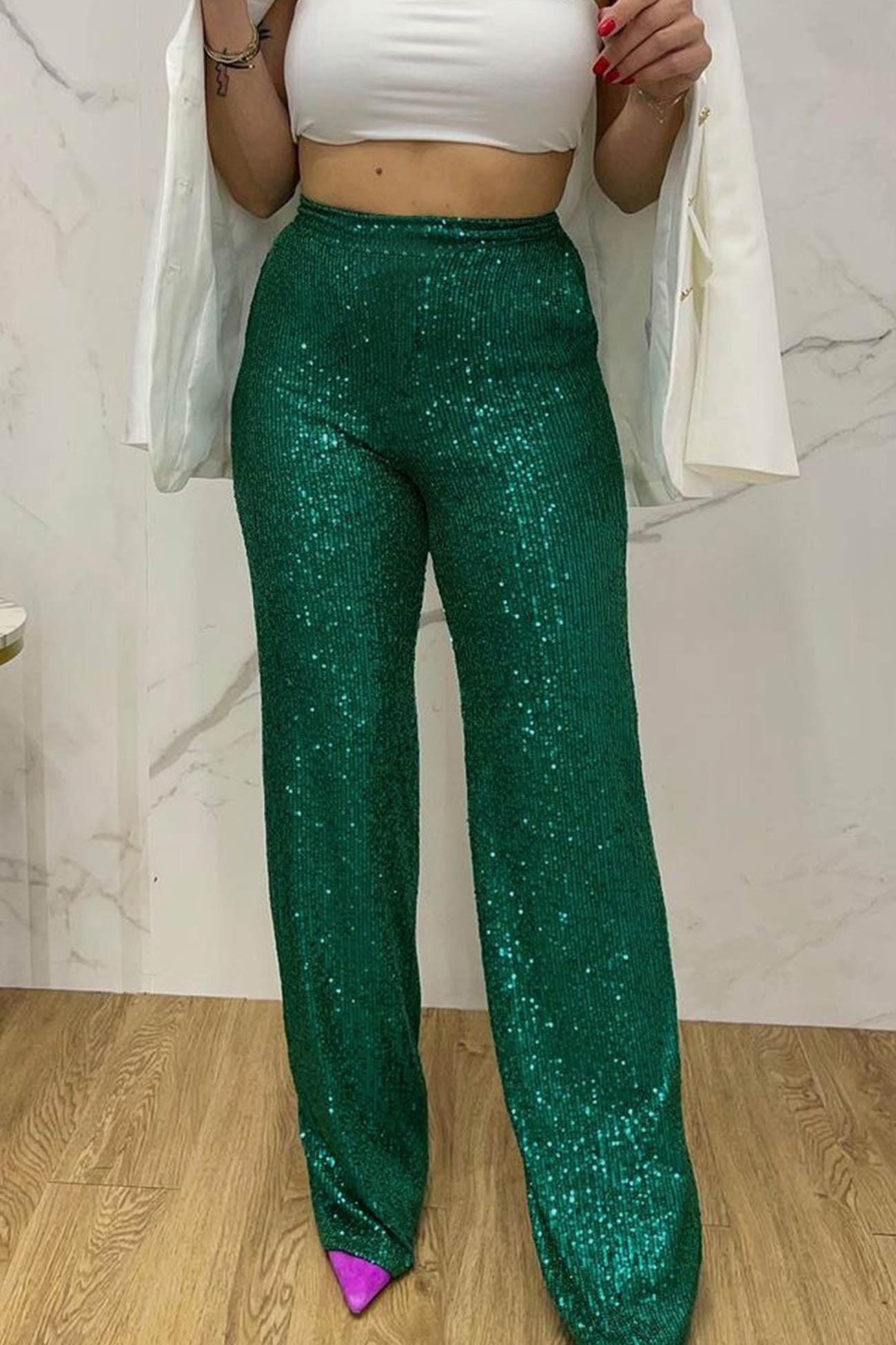 Sequin Long Straight Pants