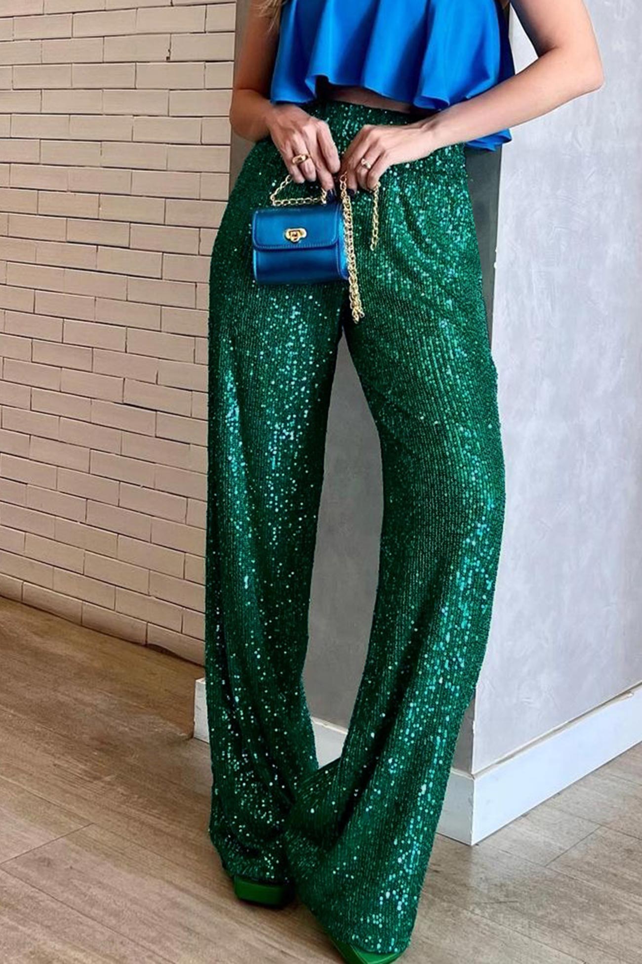 Sequin Long Straight Pants