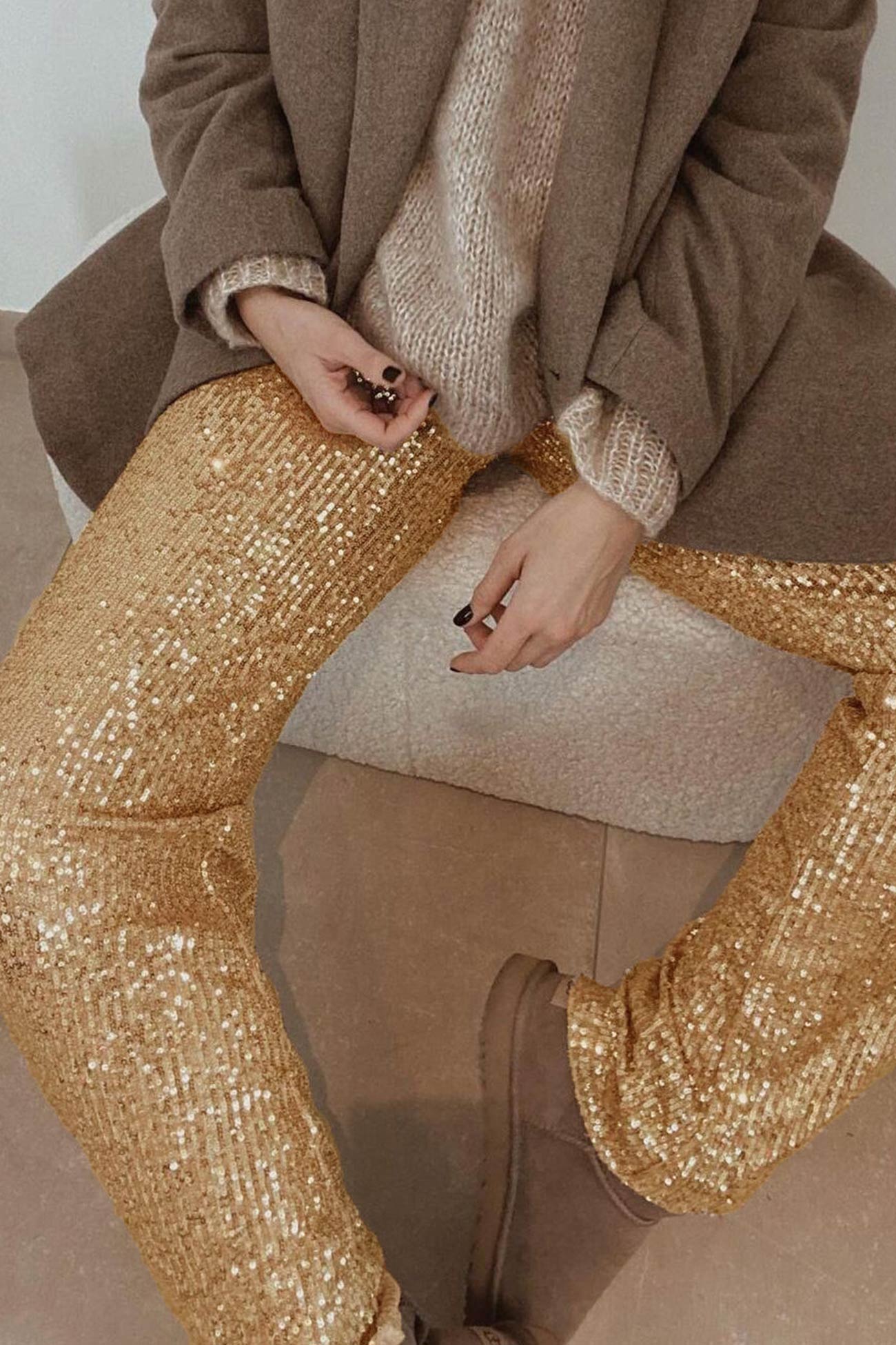 Sequin Long Straight Pants