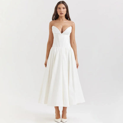 Solid Off-shoulder Chic Backless Strapless High-waisted Elegant Maxi Dress