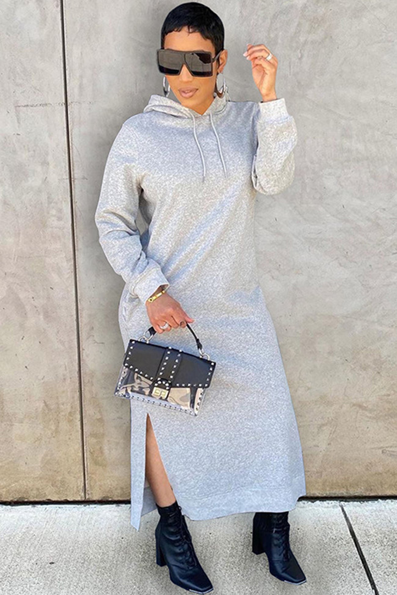 Slit Hem Hoodie Dress