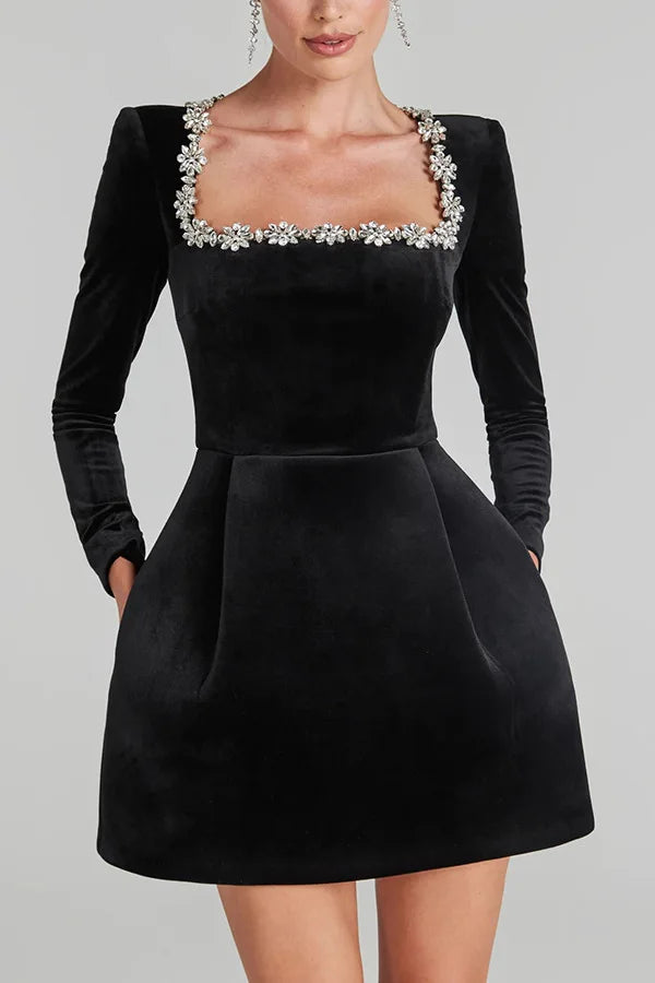 Velvet High Waist A-Line Party Dress