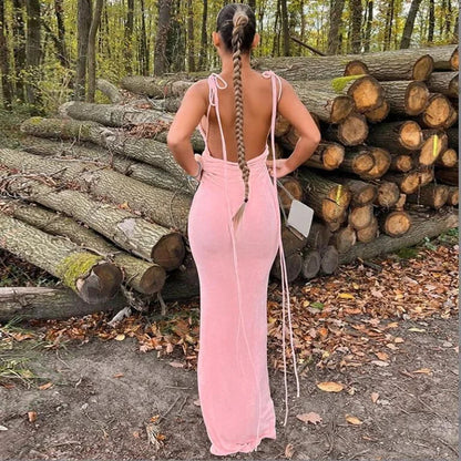 Spaghetti Strap Backless Bandage Maxi Dress