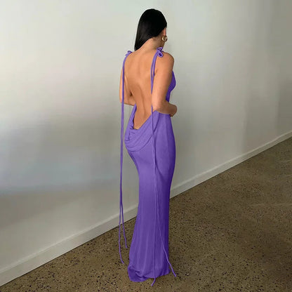 Spaghetti Strap Backless Bandage Maxi Dress